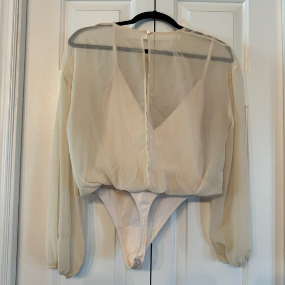 ARITZIA Wilfred Cream Chiffon Bodysuit Blouse | Size Small - Picture 3 of 11